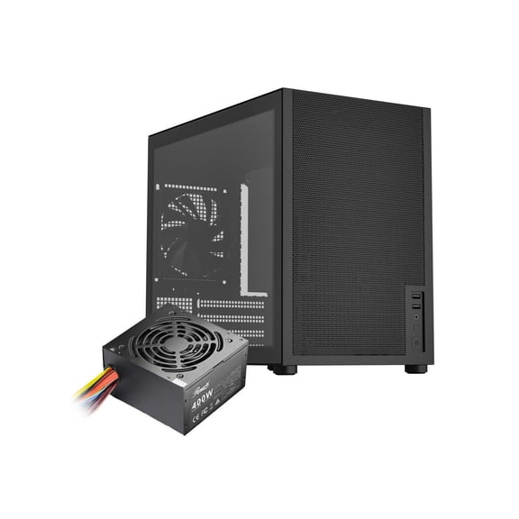 Rosewill Micro ATX Mini Tower PC Case with Pre-Installed 400W Power Supply | Left Temper Glass Side Panel | Carrying Handle | Front and Side Mesh | 240mm Radiator Support | 2 x USB 3.0 | 1 x 120mm PW