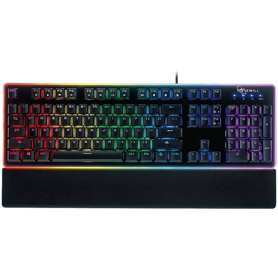 Rosewill NEON K51B Wired Mechanical Gaming Keyboard, Hybrid Membrane Mechanical Switches, 8 RGB LED Backlight Effects, 19-Key Anti-Ghosting, Ergonomic, Black