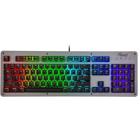 Rosewill NEON K52 Wired Waterproof Gaming Keyboard, Mem-chanical Switches, 8 RGB LED Backlight Effects, 104 Keys, 19-Key Anti-Ghosting, 12 Multimedia Hotkeys, Spill-Proof Dust-Proof Aluminum Plate