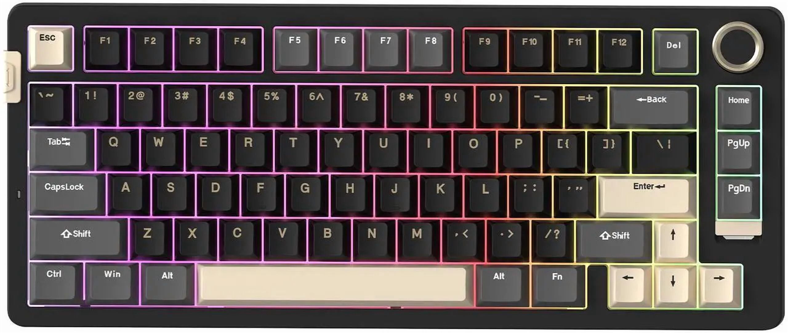 Rosewill Neon S75 Wireless Mechanical Keyboard, 80-Key Layout w/ Volume Knob, Bluetooth / 2.4GHz / USB-C, Hot-Swappable Blue Switches, RGB Backlit, 6000mAh Battery, Windows & macOS, Black