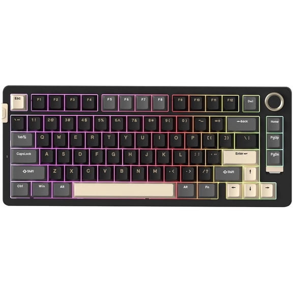 Rosewill Neon S75 Wireless Mechanical Keyboard, 80-Key Layout w/ Volume Knob, Bluetooth / 2.4GHz / USB-C, Hot-Swappable Brown Switches, RGB Backlit, 6000mAh Battery, Windows & macOS, Black