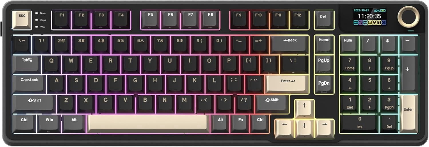 Rosewill Neon S96 Wireless Mechanical Keyboard, 98-Key Layout w/ Volume Knob, Bluetooth / 2.4GHz / USB-C, Hot-Swappable Blue Switches, RGB Backlit, 3750mAh Battery, Windows & macOS, Black