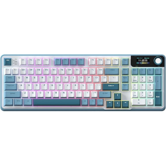 Rosewill Neon S96 Wireless Mechanical Keyboard, 98-Key Layout w/ Volume Knob, Bluetooth / 2.4GHz / USB-C, Hot-Swappable Blue Switches, RGB Backlit, 3750mAh Battery, Windows & macOS, White