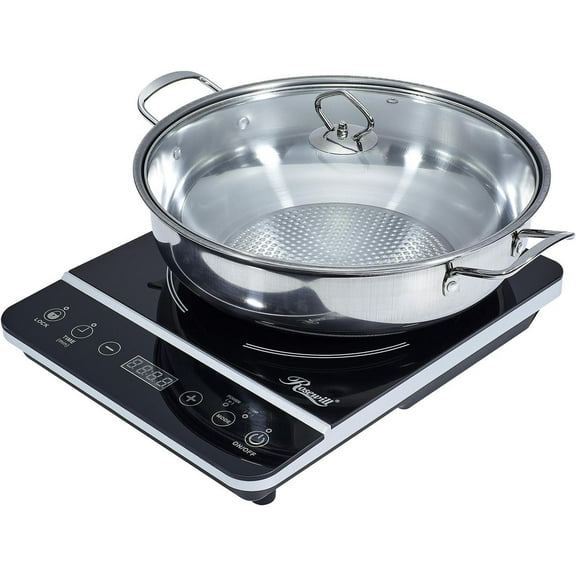 Rosewill Portable Induction Cooktop Burner, 1800W, 8 Power/Temp Levels, Touch Panel, LED Display, Timer, Auto Shut-Off, Child Safety Lock, Includes Stainless Steel Pot - (RHAI-13001)