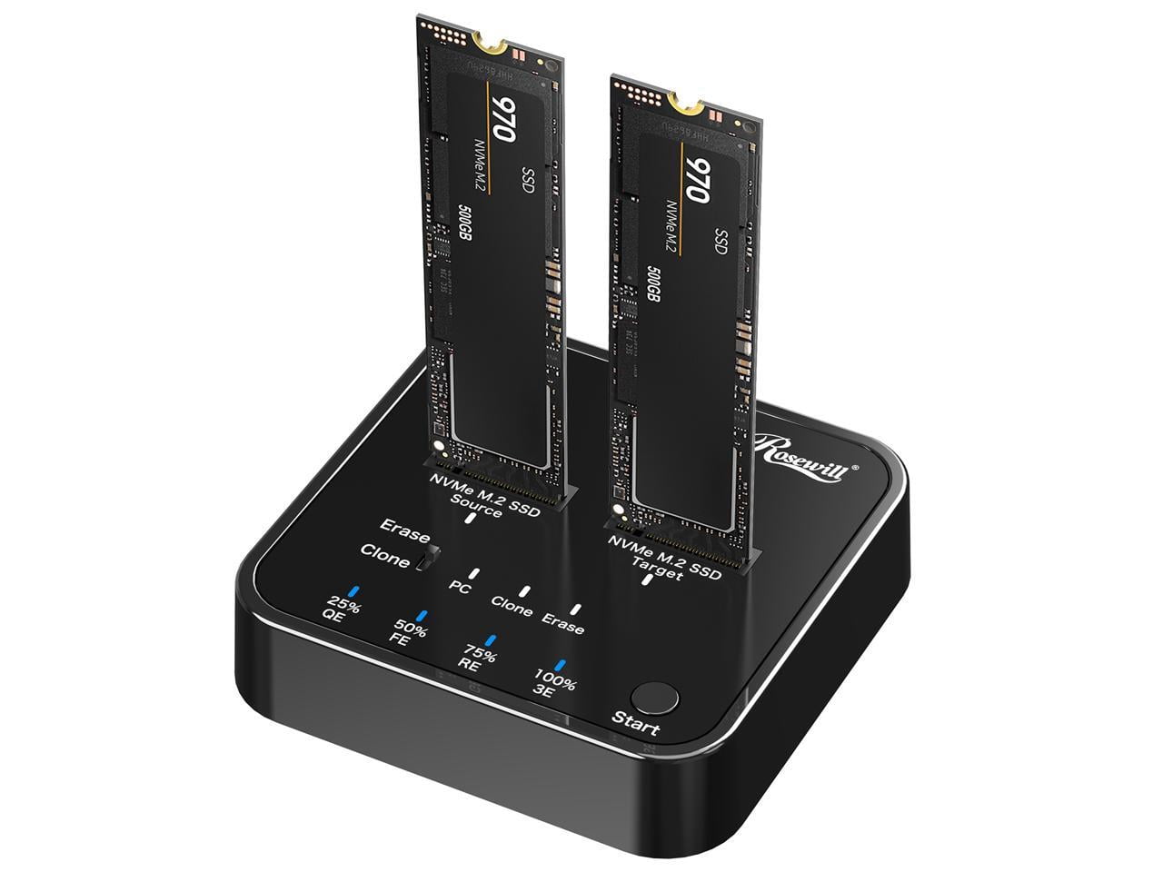 Rosewill RS-N2-CLE USB3.2 Gen2x2 Type-C M.2 NVMe Drive Duplicator, SSD Cloner/Copier/Eraser, Tool-Free, USB-C 3.2 20Gbps,  Supports Offline Clone & Erase