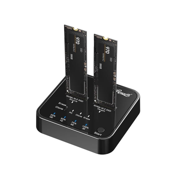 Rosewill RS-N2-CLE USB3.2 Gen2x2 Type-C M.2 NVMe Drive Duplicator, SSD Cloner/Copier/Eraser, Tool-Free, USB-C 3.2 20Gbps,  Supports Offline Clone & Erase