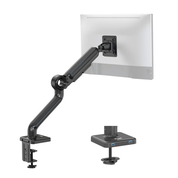 Rosewill Single Monitor Arm Holds 26.50 lbs, Ultrawide Computer Monitor Stand for 35 inch Screens, Upgraded Adjustable Monitor Mount with USB, C-Clamp & Grommet Base, VESA 75x75 or 100x100mm