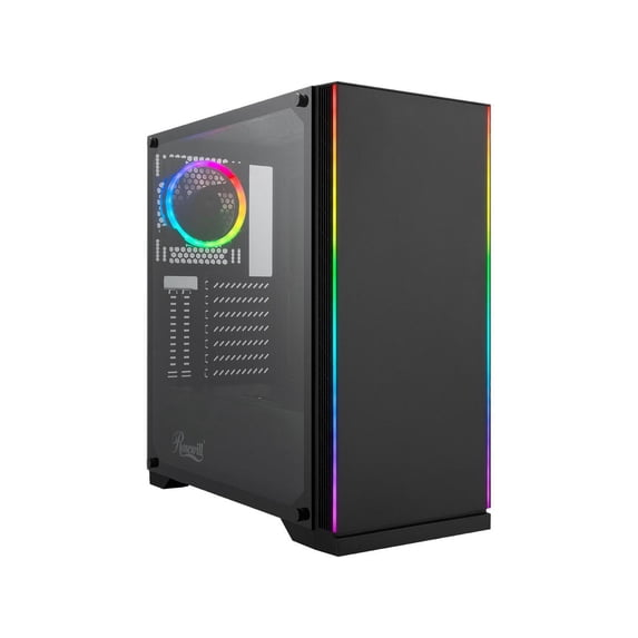 Rosewill ZIRCON I ATX Mid Tower Gaming PC Computer Case with RGB Fan & LED Light Strips, 240mm AIO Support, Bottom Mount PSU & HDD/SSD, Tempered Glass & Black Steel