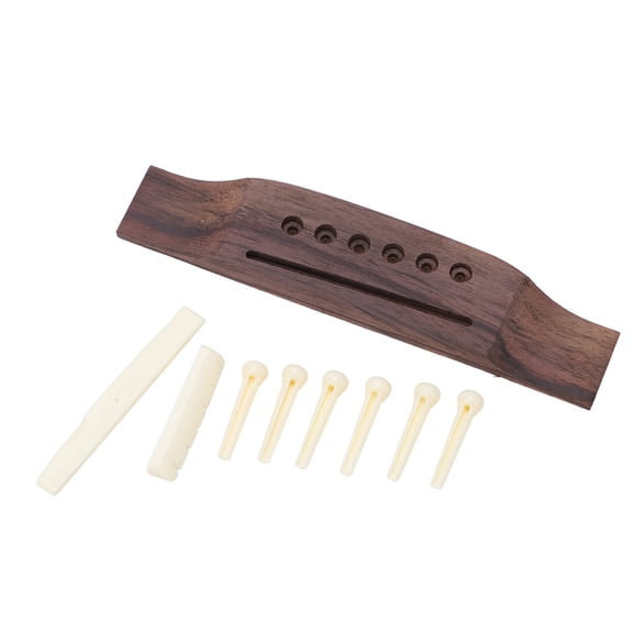 Rosewood Acoustic Guitar Bridge Replacement Kit with Saddle, Nut, and 6 End Pins