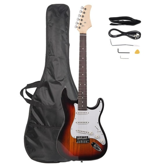 Rosewood Fingerboard Electric Guitar, 39 Inch Electric Guitar Beginner Kit with Basswood Body for Starter, with Bag, Strap, Tremolo Arm, Cord (Sunset Color)