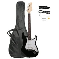 Rosewood Fingerboard Electric Guitar Cutaway Body Adjustable Tremolo Bridge Black w/ White