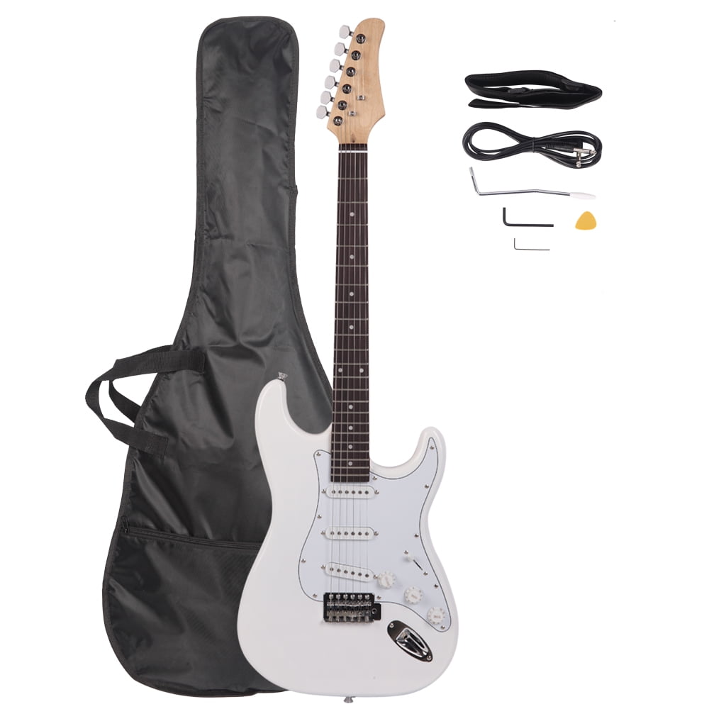 Rosewood Fingerboard Electric Guitar Cutaway Body Adjustable Tremolo Bridge White
