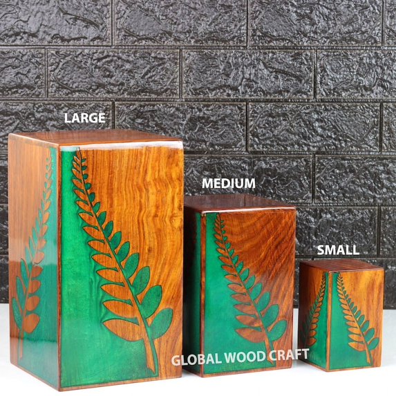 Rosewood Handcrafted Wooden Rectangular Ash Cremation Urn For Ash Remains Storage | Adult Ashes Container & Box | Epoxy Resin Floral Design