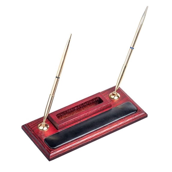 Dacasso AG-8012 Mahogany (Rosewood) & Black Leather Pen Stand with Cell Phone Holder