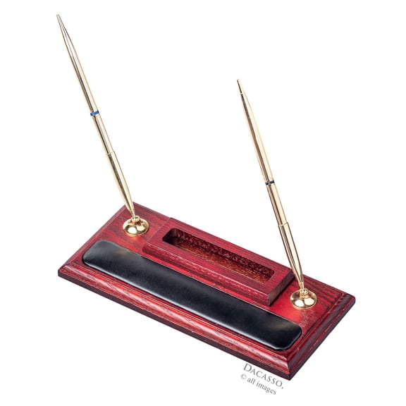 Rosewood & Leather Cell Phone Holder Pen Stand