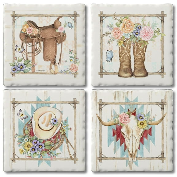 Thirstystone Rosewood Ranch 4-Pack Assorted Tumbled Tile Stone Coasters
