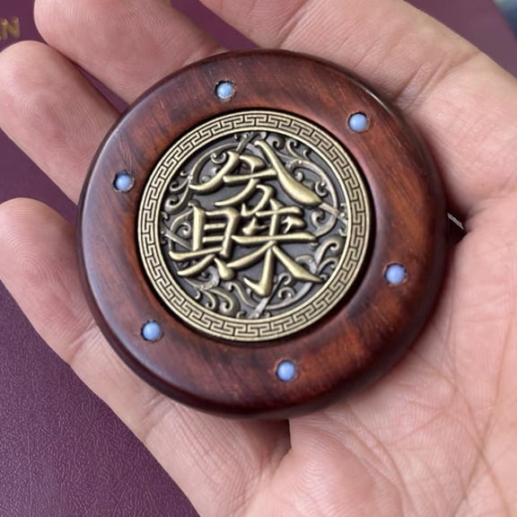 Rosewood Spinning Fortune Amulet Handheld Wealth Spinner Lucky Charm Feng Shui Ornament for Good Luck and Prosperity