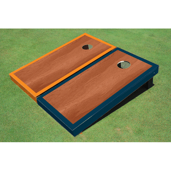 Rosewood Stained Center Navy And Orange Border Cornhole Board