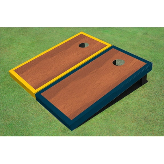 Rosewood Stained Center Navy And Yellow Border Cornhole Board