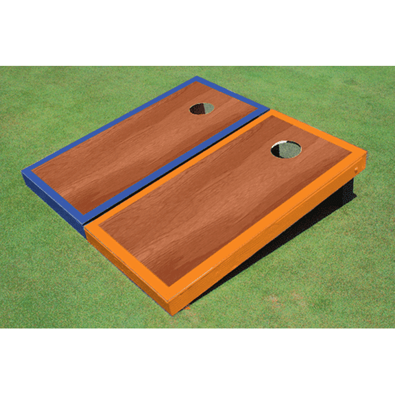 Rosewood Stained Center Orange And Blue Border Custom Cornhole Board