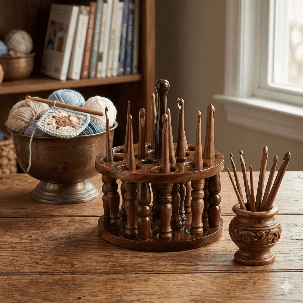 Rosewood Wooden Crochet Hooks Needle Yarn Knitting Yarn Ergonomic Antique Needle Hooks Wood Set Of 13 Hooks Needle With Stand holder
