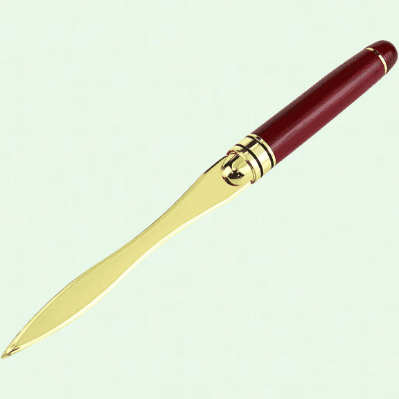 Rosewood and Metal Letter Opener, Gold and Red Envelope Opener for Home and Office