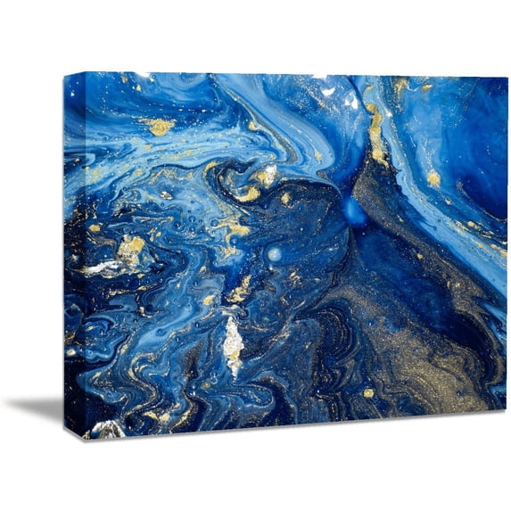 Rosework Framed Canvas Wall Art, 30x40 Inch, Blue and Gold Abstract Pattern, Made In USA