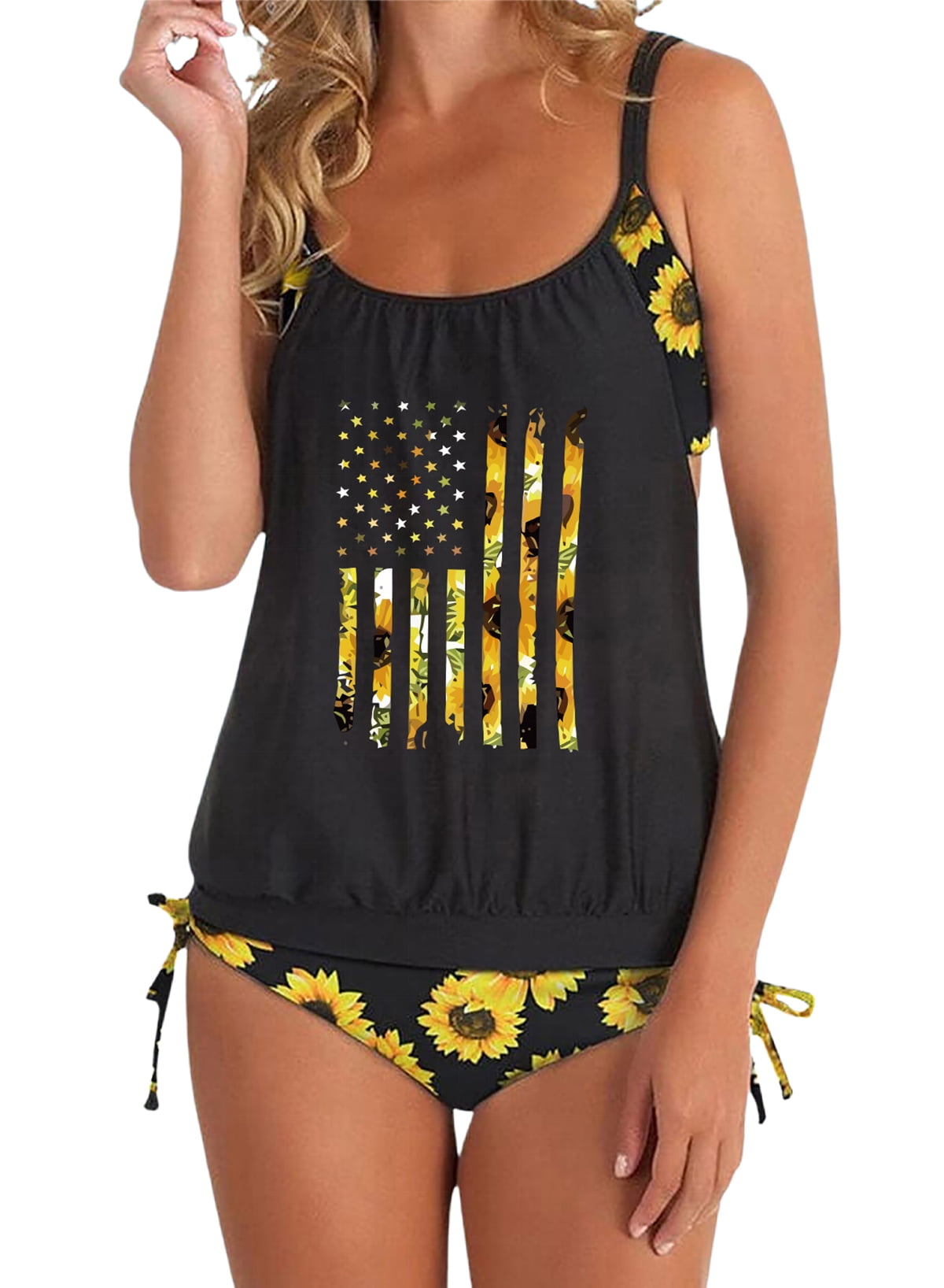 Rosfancy Womens Two Pieces Tankinis Sunflower Printed Tummy