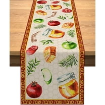 Rosh Hashanah Table Runner Jewish New Year Party Decoration Linen Shana Tova Holiday Home Kitchen Dining Room Tablecloth 13.8x71inches