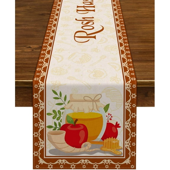 Rosh Hashanah Table Runner Linen Shana Tova Tablecloth Jewish New Year Party Decoration Supply Home Kitchen Dining Room Tablecloth 71inches