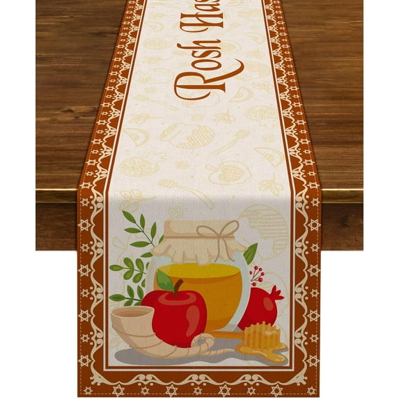Rosh Hashanah Table Runner Linen Shana Tova Tablecloth Jewish New Year Party Decoration Supply Home Kitchen Dining Room Tablecloth 71inches