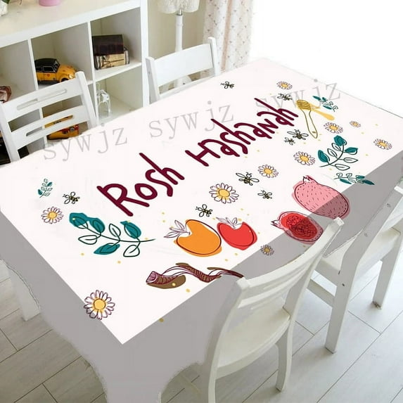 Rosh Hashanah Tablecloth Holiday Party Decor Kitchen Dining Room Home Stain Resistant Rectangle Tablecloth Dresser Accessories