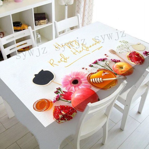 Rosh Hashanah Tablecloth Holiday Party Decor Kitchen Dining Room Home Stain Resistant Rectangle Tablecloth Dresser Accessories