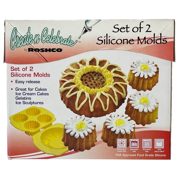 Roshco Silicone Flower Daisy Bakeware Set 2 Large Muffin Cupcake & Cake Pan Mold