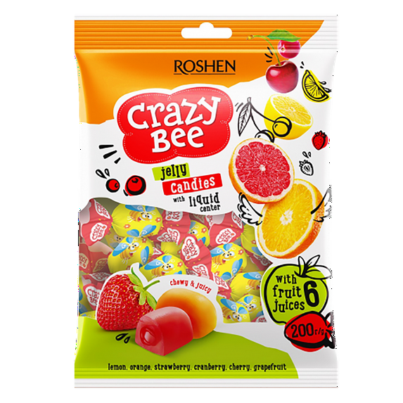 Roshen Crazy Bee Jelly Candy with Fruity Filling, Made with 6 Fruit Juices, Kosher, Halal 7.1oz/200grams