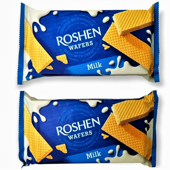 Roshen Crispy Flavorful Wafers with Milky Filling, Kosher, Halal, 7.61oz/216 grams, Pack of 2
