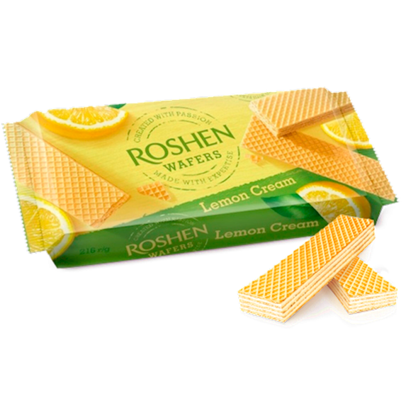 Roshen Lemon Cream Flavored Wafers 216G - Crispy Wafer Treats With Zesty Citrus Filling, Delightful