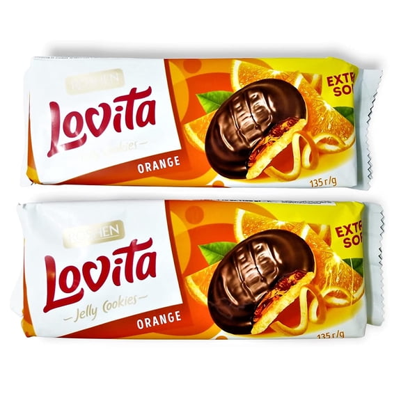 Roshen Lovita Jelly Cookies, Biscuits with Orange Flavored Jelly Filling 4.8 oz/135grams, Kosher, Pack of 2