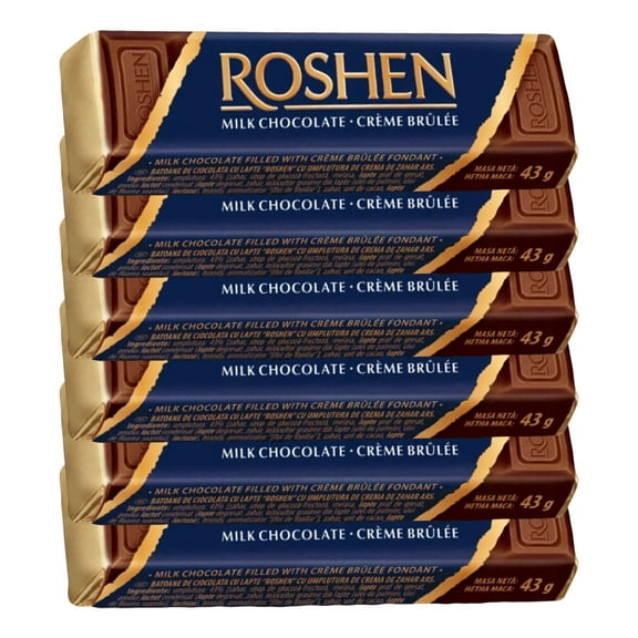 Roshen Milk Chocolate Bar with Creme Brulee Filling, 1.87 oz / 53 g - Set of 6