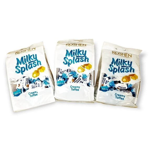 Roshen Milky Splash, Caramel Creamy Toffee with Milk Filling, Kosher, Halal 5.03oz/150grams Pack of 3