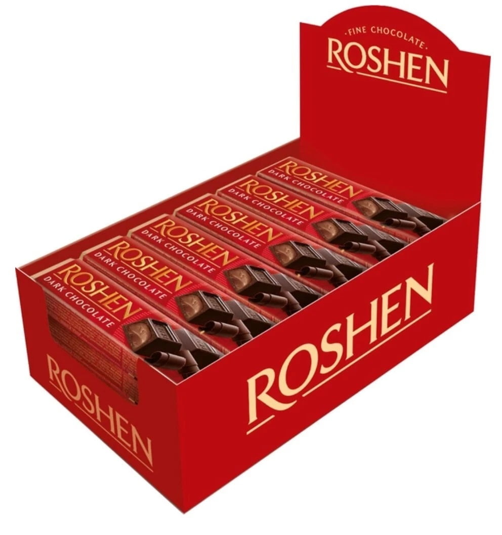 Roshen Sweet Dark Chocolate Bar with Fondant Filling Pack of 30 (1.51 oz/43 grams)