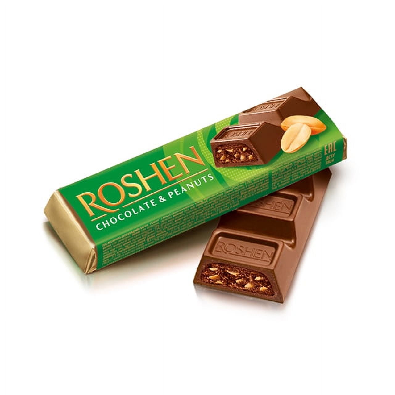 Roshen Sweet Milk Chocolate Bar with Peanuts, Kosher Pack of 30 (1.34 ...