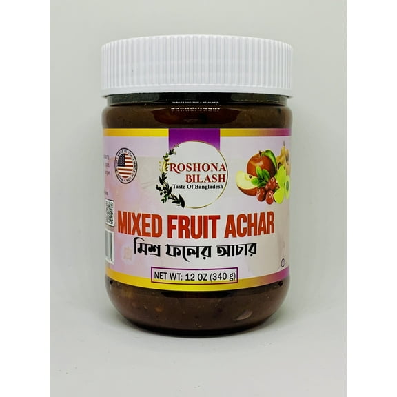 Roshona Bilash USA Mixed Fruit Achar/Chutney, 12 oz, Mild (Green Mango, Olive, Cranberry, Amla, Pineapple, Apple, Tamarind)