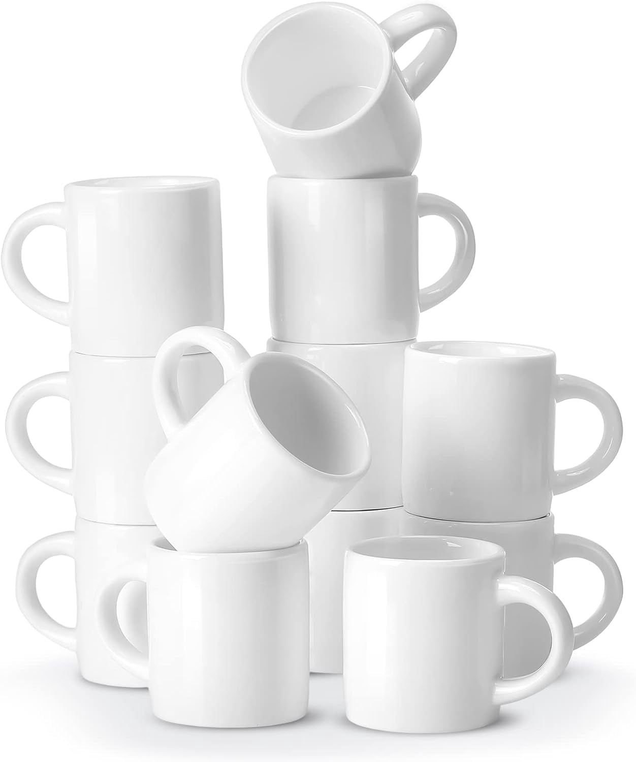 Roshtia 12 Pieces 3 oz Espresso Mugs Espresso Cups Mini Coffee Mugs with Handles Porcelain Coffee Cups Ceramic Smooth Demitasse for Espresso Tea Drinks Cocoa Milk Water (White)