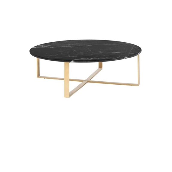 Rosi Gold Base Coffee Table With Marble Round Top In Black Gold