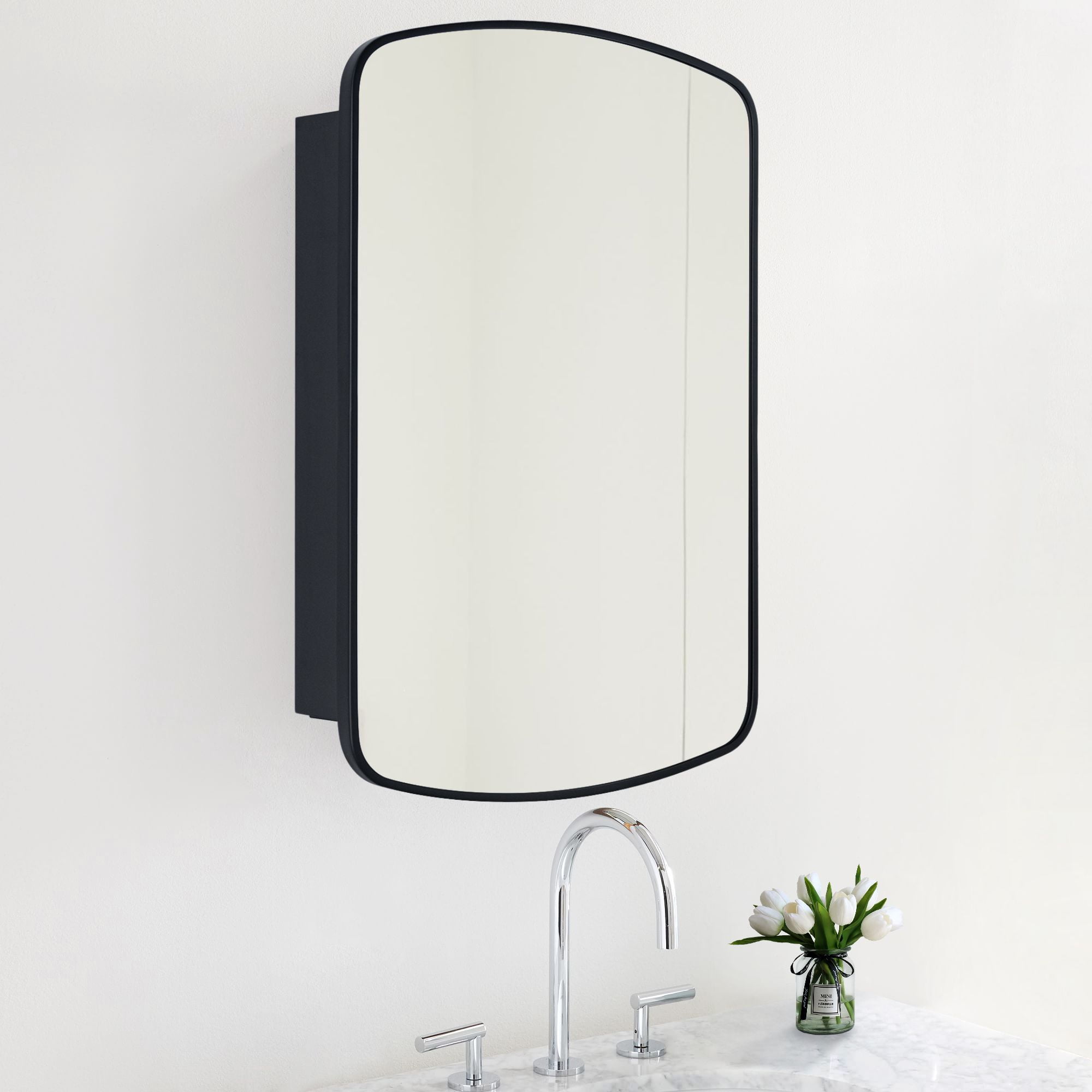Matte Black Arched Metal Framed Bathroom Medicine Cabinet with Mirror