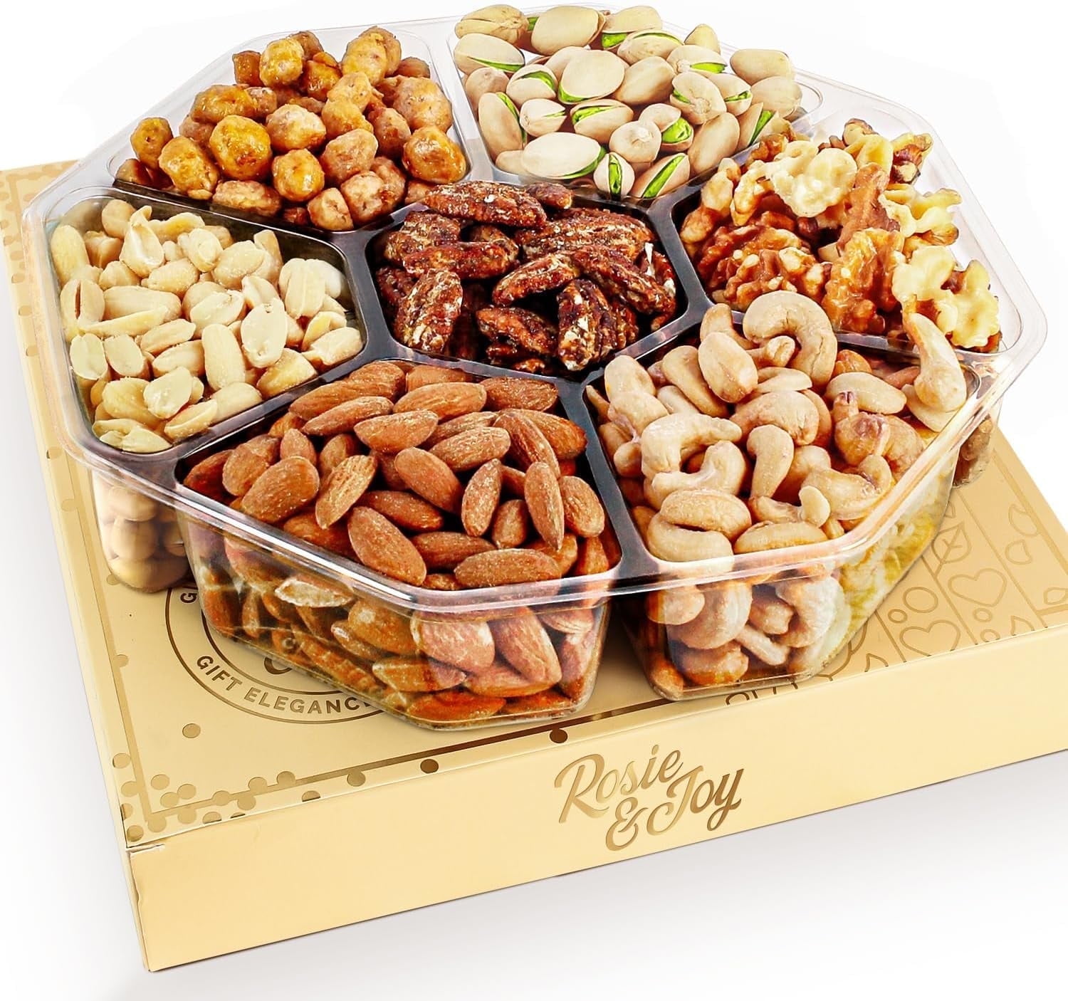 Rosie & Joy Gourmet Mixed Nuts Gift Basket | Large 2 lb Platter Includes 7 Assortments of Delicious Premium Nuts, Ideal for Christmas, Corporate Gifts & Special Occasions
