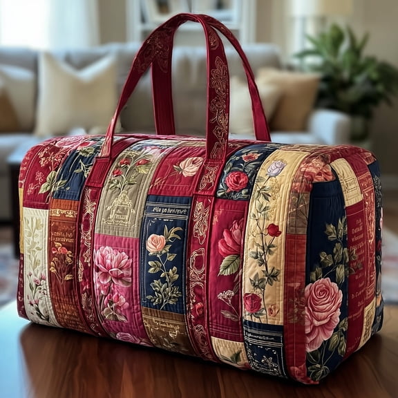 Rosie Library Quilted Duffle Bag with Adjustable Strap,Travel Weekender Bag