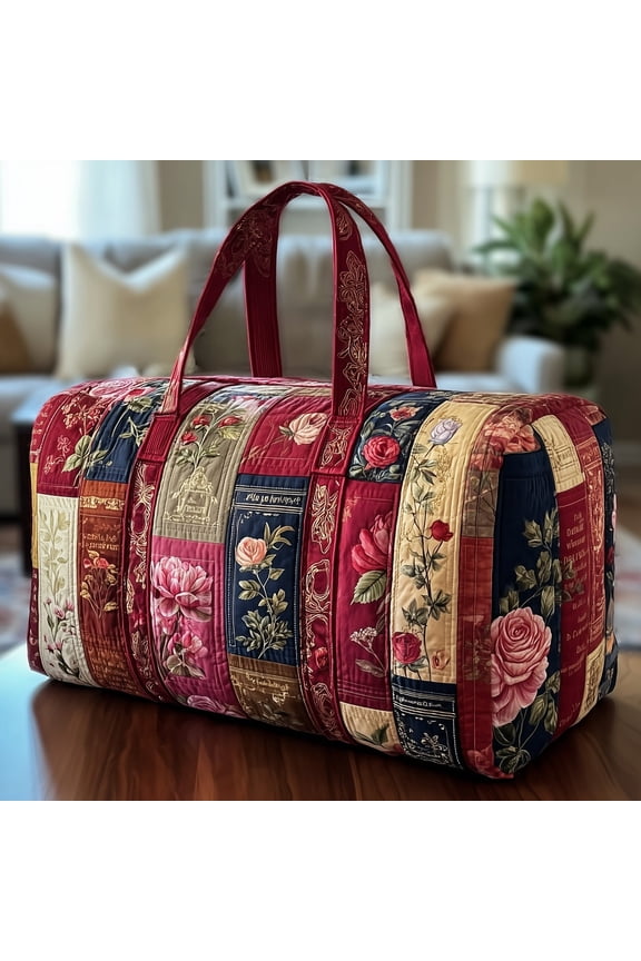 Rosie Library Quilted Duffle Bag with Adjustable Strap,Travel Weekender Bag