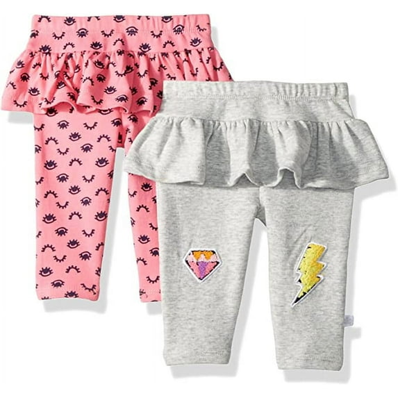 Rosie Pope Baby Girls 2 Pack Legging, Gray Emoji & Pink, 3-6 Months